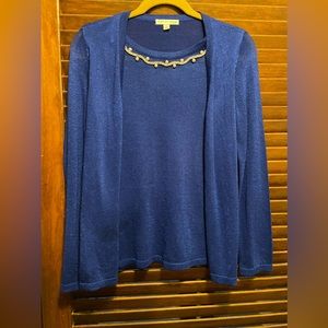 Sparkly Royal Blue Rhinestone & Pearl beaded neckline sweater:Classic & stunning